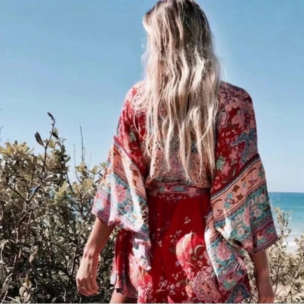Vibrant Bohemian Kimono Maxi Dress - Picture 13 of 14
